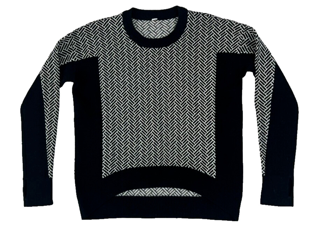 Lululemon Sweater Womens 2-4 Black Yogi Crew Merino Wool Geometric Patterned